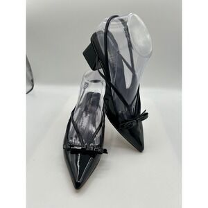 Marc Fisher Laily Slingback Pumps Women 6.5M Black Patent Block Heel Pointed Toe
